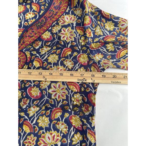 Tolani Size M 100% Silk Multi Color V Neck Long Sleeve Tunic Top Boho - Picture 12 of 14